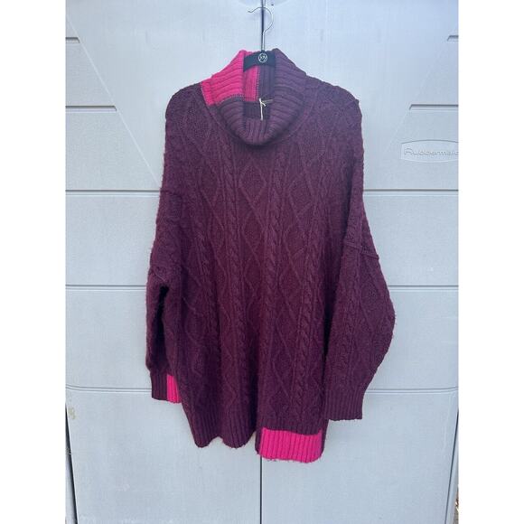 Free People Forever Oversized Cable Knit Sweater Dress Sz M/L Maroon Fuchsia - Picture 2 of 11